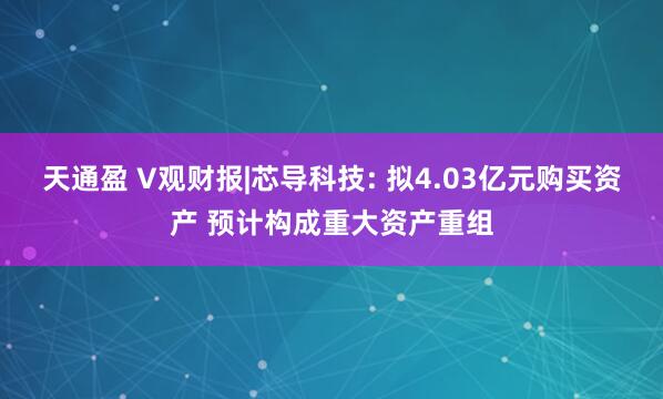 天通盈 V观财报|芯导科技: 拟4.03亿元购买资产 预计构成重大资产重组